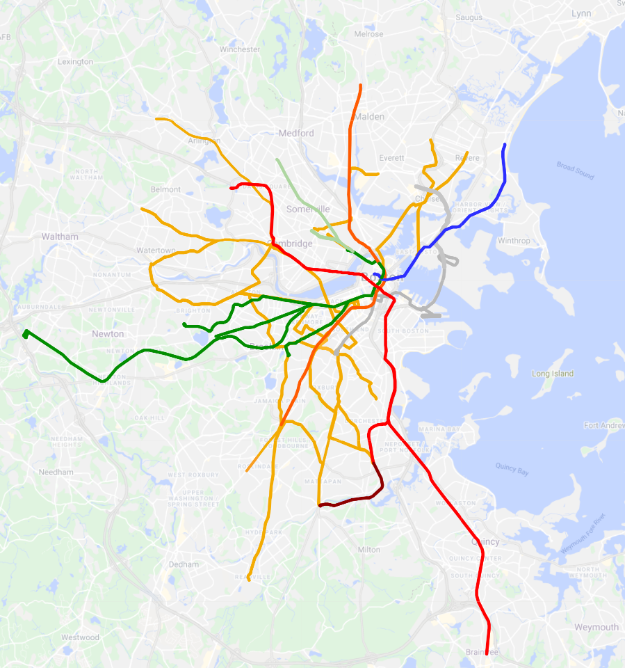 MBTA 2023 Rapid Transit With Key Bus Routes Map Coaster, 42% OFF